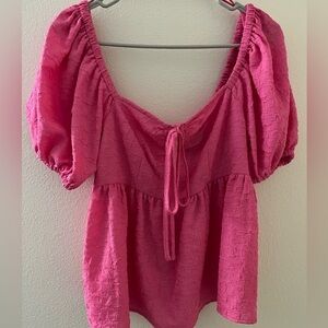Future Collective pink puff sleeves baby doll style blouse Small